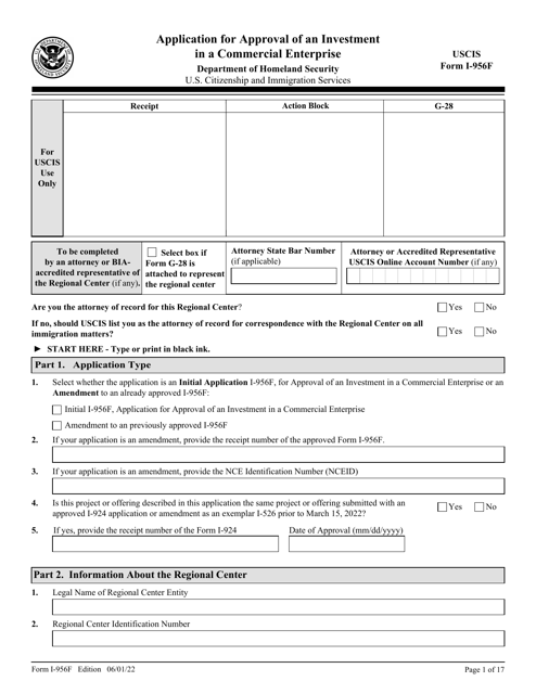 USCIS Form I-956F  Printable Pdf