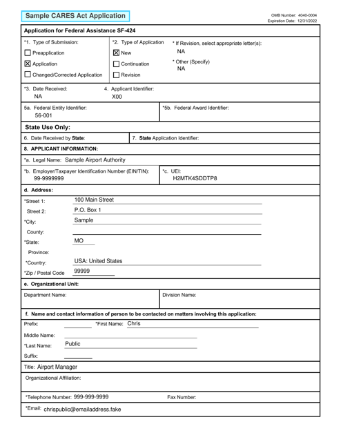 Form SF-424  Printable Pdf