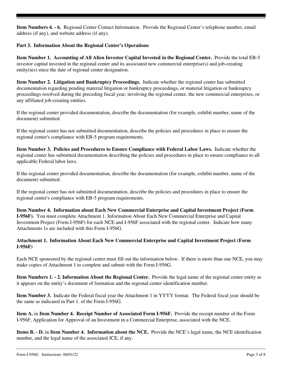 Instructions for USCIS Form I-956G Regional Center Annual Statement, Page 3