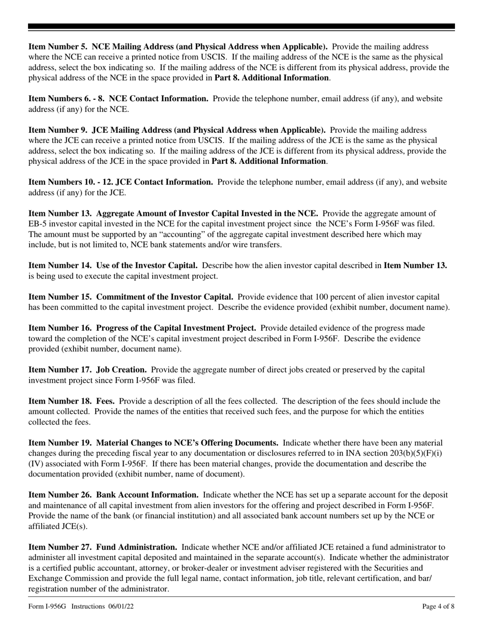 Instructions for USCIS Form I-956G Regional Center Annual Statement, Page 4