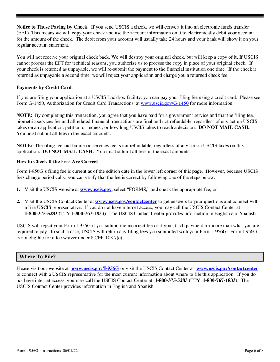 Instructions for USCIS Form I-956G Regional Center Annual Statement, Page 6