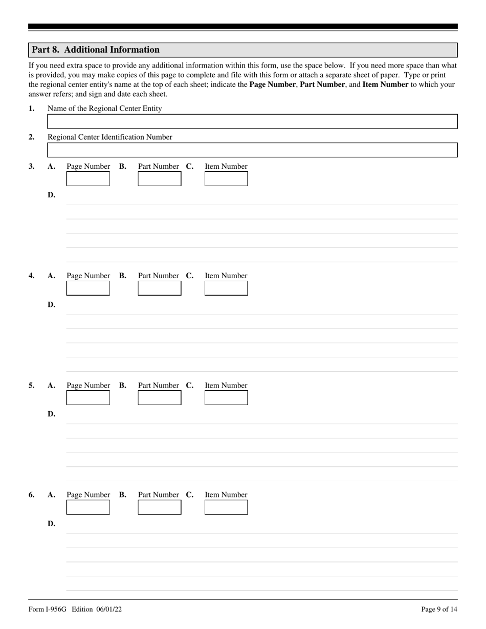 USCIS Form I-956G Regional Center Annual Statement, Page 9