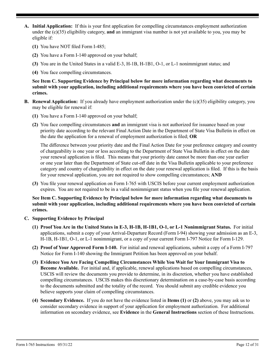 Instructions for USCIS Form I-765 Application for Employment Authorization, Page 12