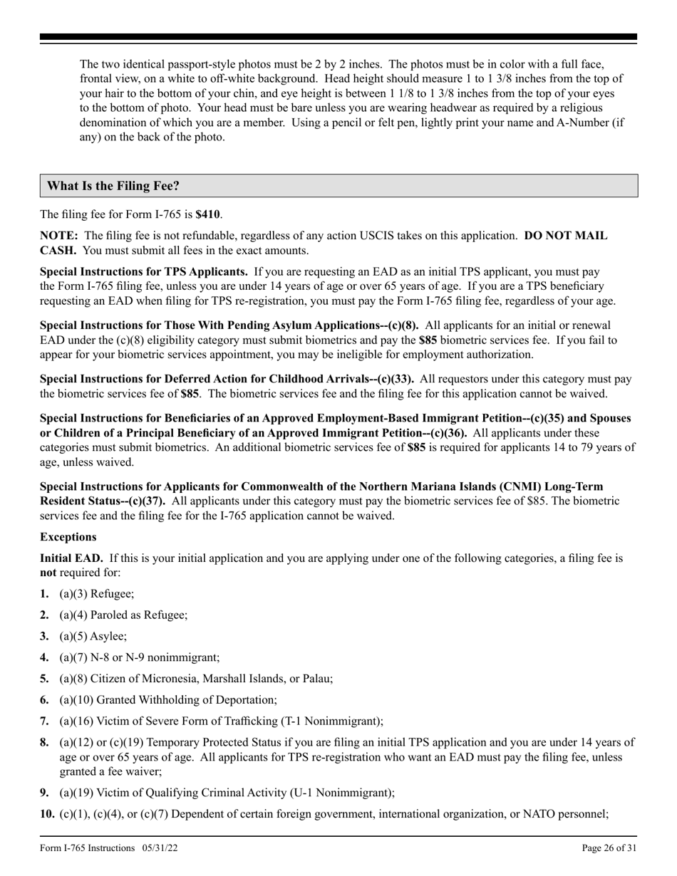 Instructions for USCIS Form I-765 Application for Employment Authorization, Page 26