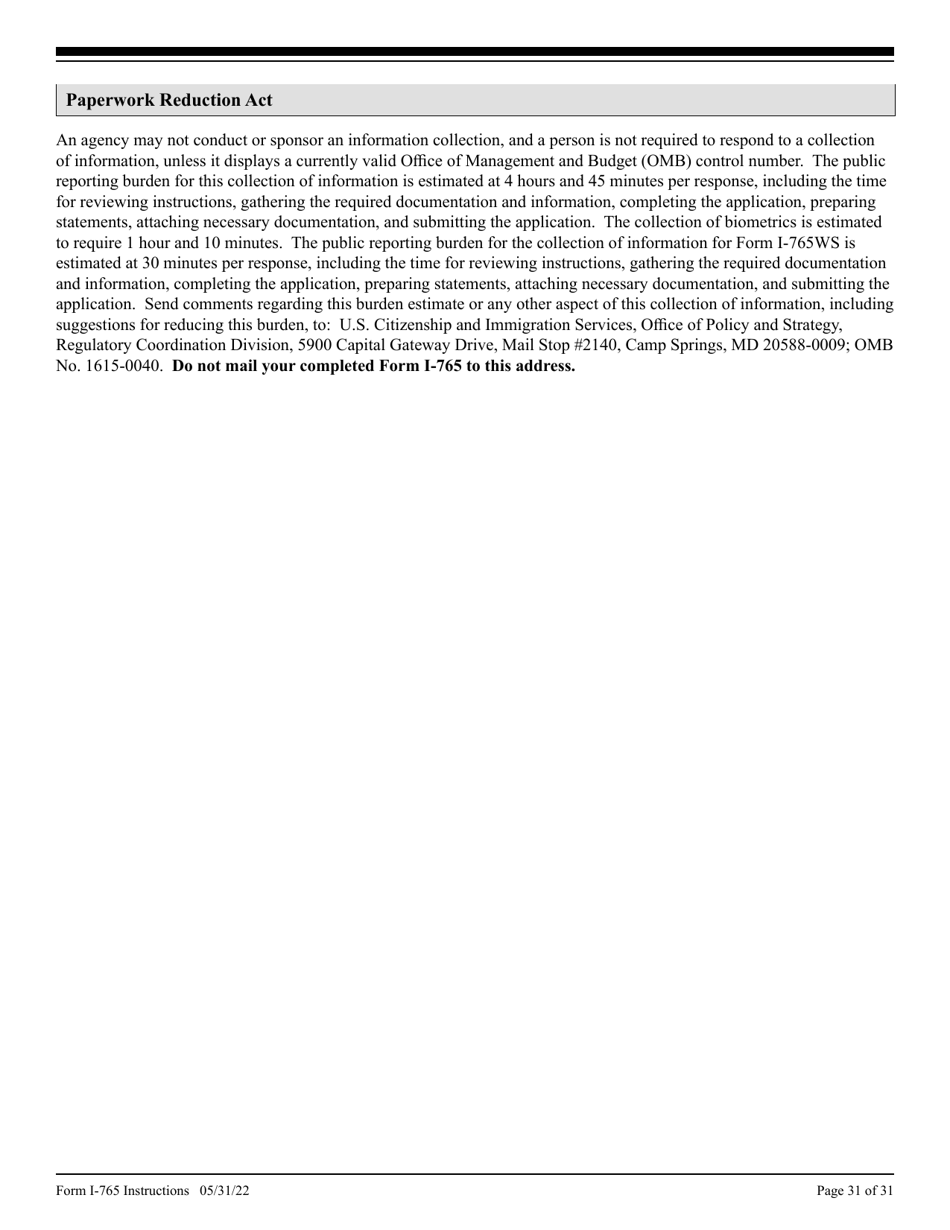 Instructions for USCIS Form I-765 Application for Employment Authorization, Page 31