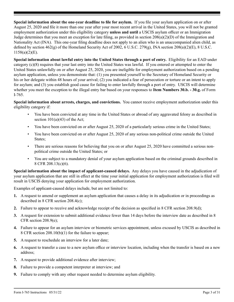 Instructions for USCIS Form I-765 Application for Employment Authorization, Page 3