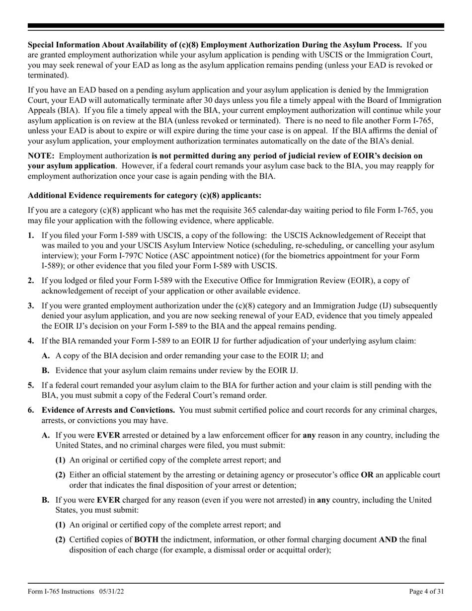 Instructions for USCIS Form I-765 Application for Employment Authorization, Page 4