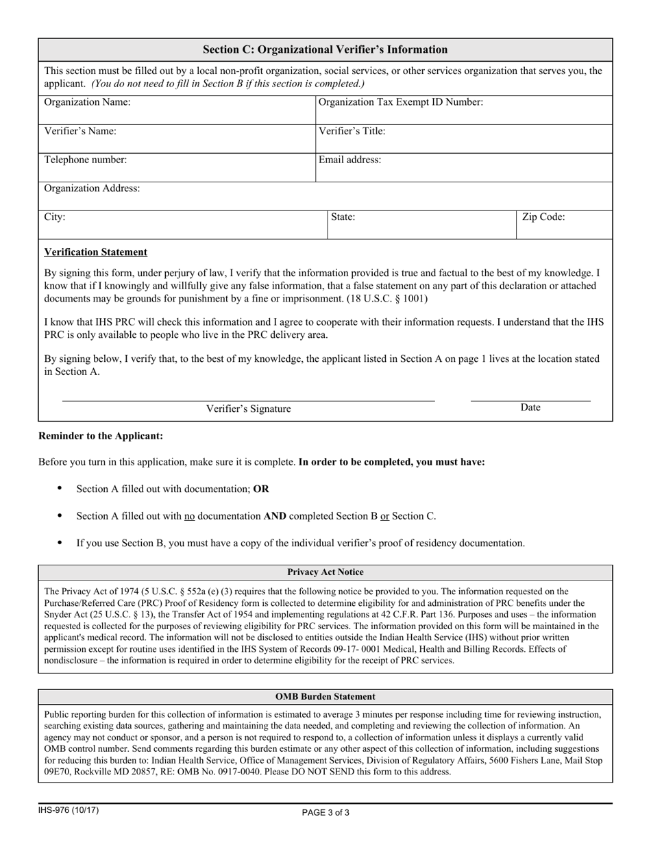 Form IHS-976 - Fill Out, Sign Online and Download Fillable PDF ...