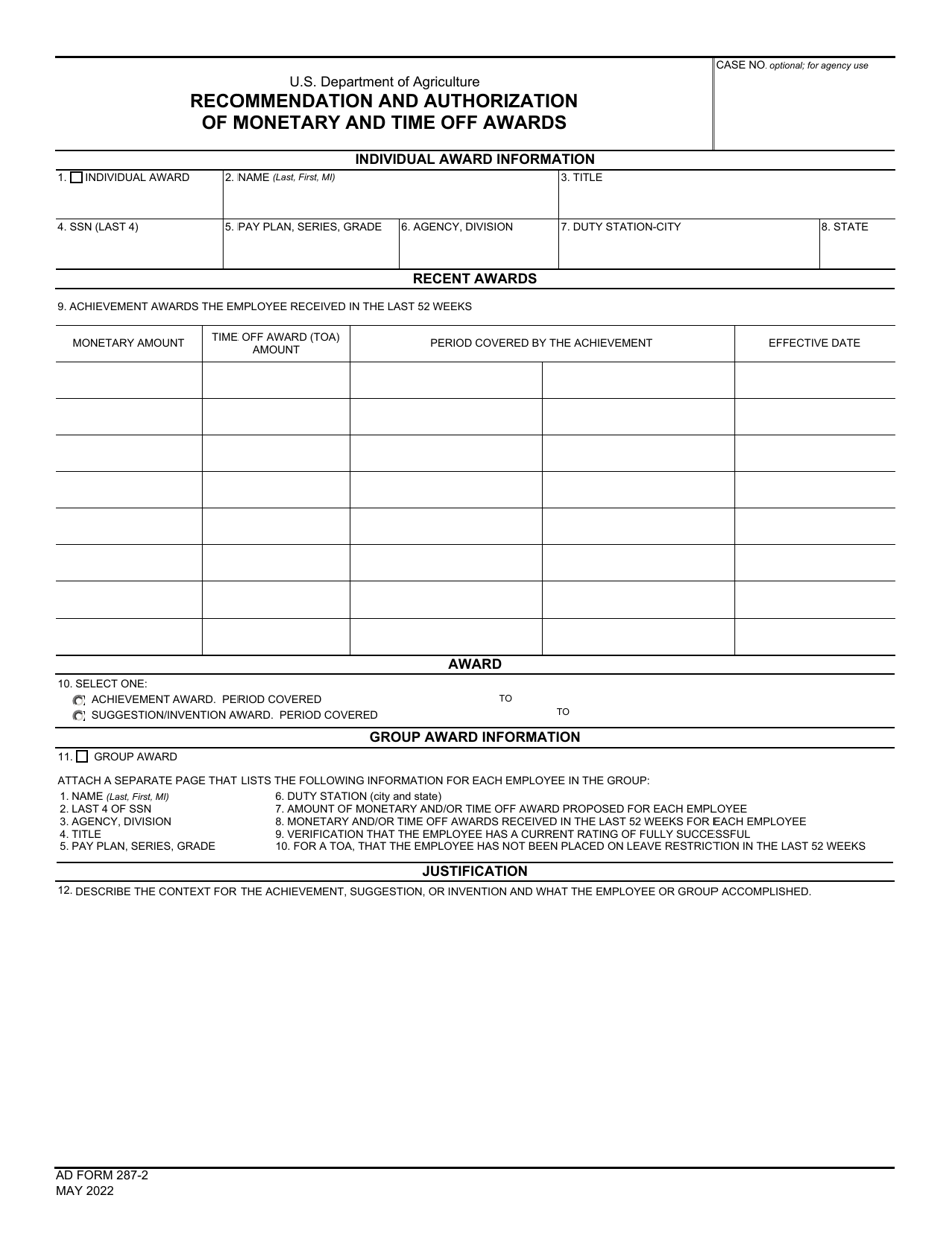 Form AD287-2 - Fill Out, Sign Online and Download Fillable PDF ...