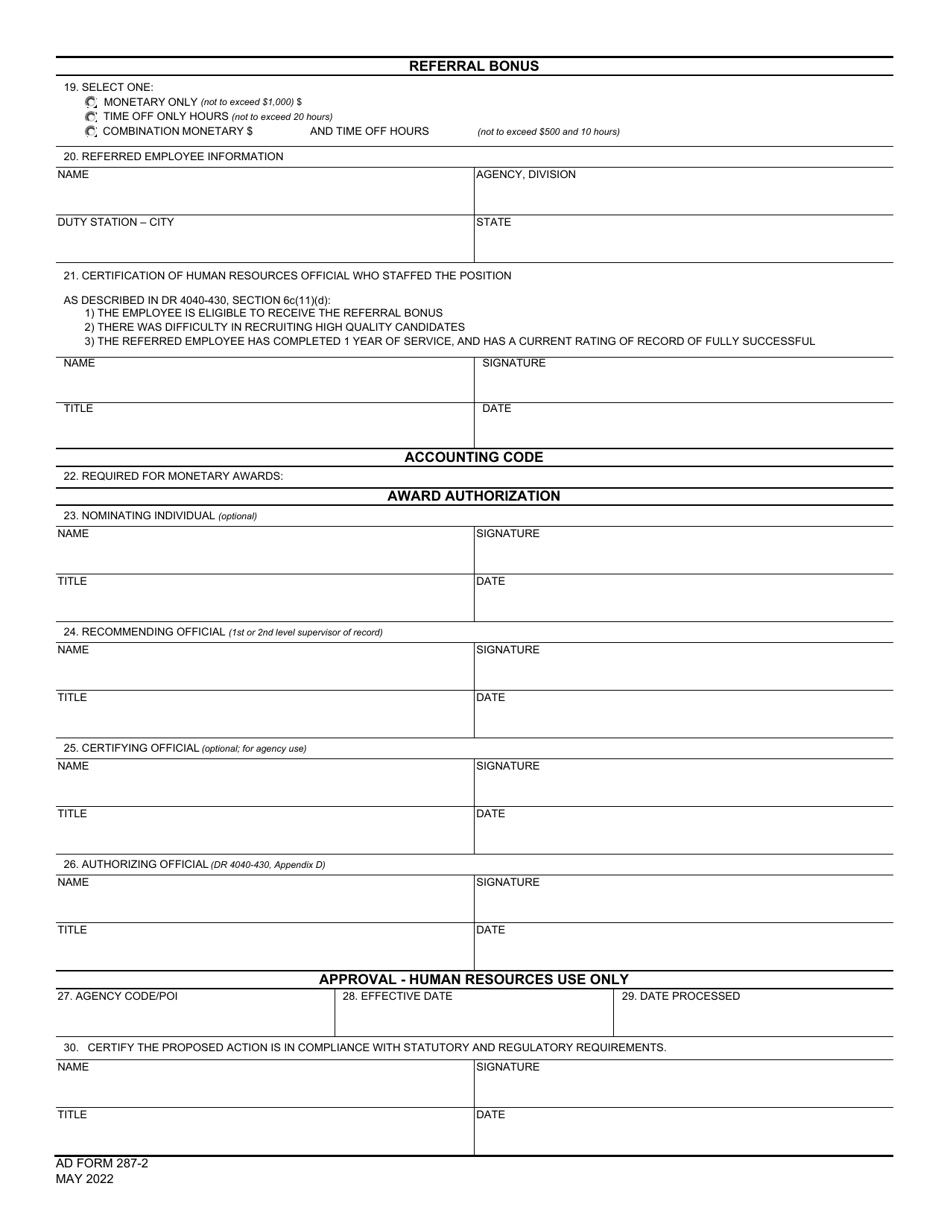 Form AD287-2 Recommendation and Authorization of Monetary and Time off Awards, Page 4