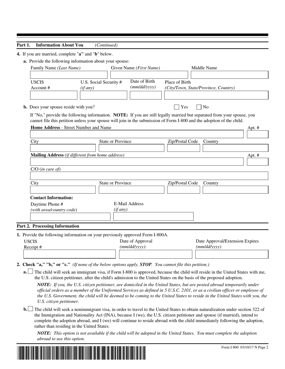 USCIS Form I-800 - Fill Out, Sign Online and Download Fillable PDF ...