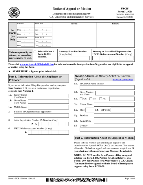 USCIS Form I-290B  Printable Pdf