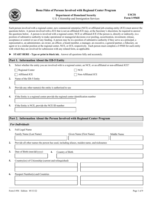 USCIS Form I-956H  Printable Pdf