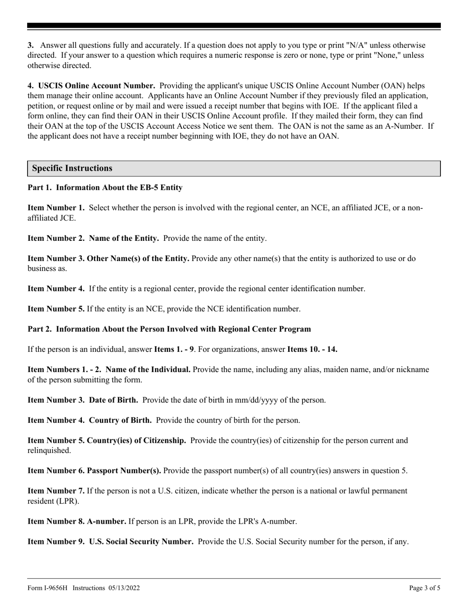 Instructions for USCIS Form I-956H Bona Fides of Persons Involved With Regional Center Program, Page 3