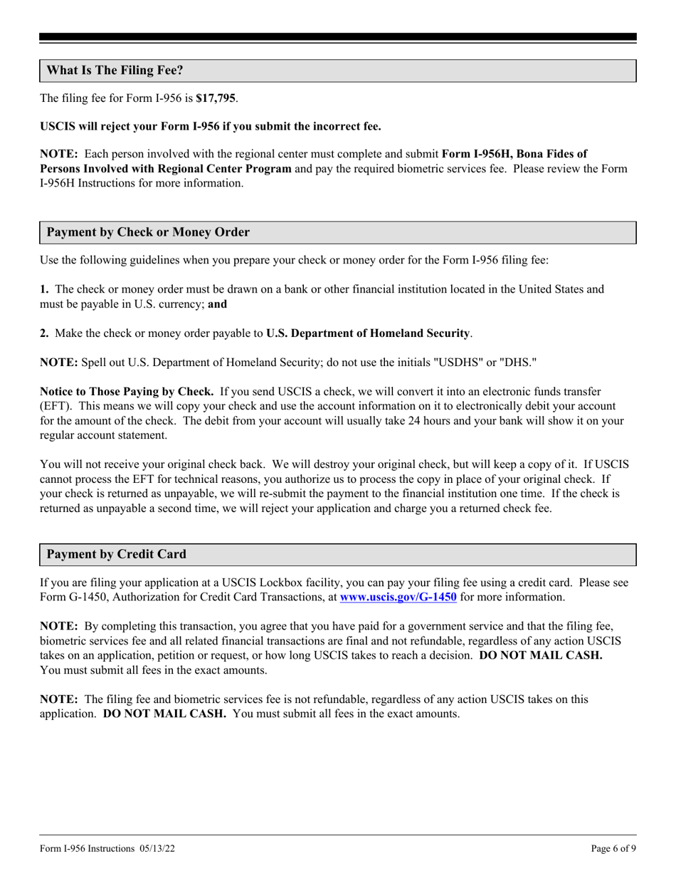 Instructions for USCIS Form I-956 Application for Regional Center Designation, Page 6