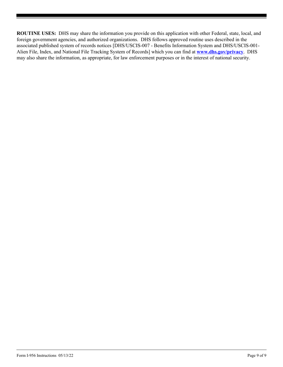 Instructions for USCIS Form I-956 Application for Regional Center Designation, Page 9