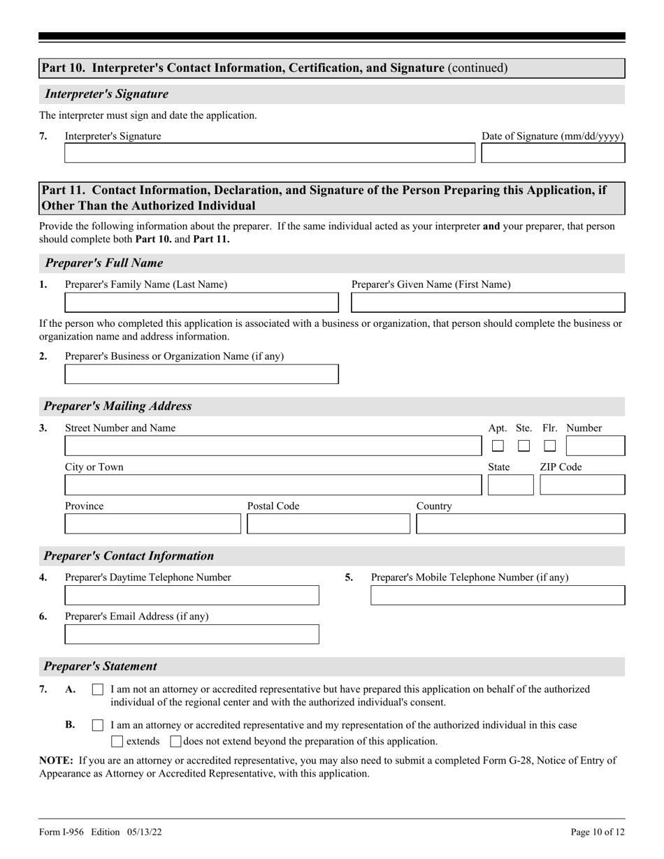 USCIS Form I-956 Application for Regional Center Designation, Page 10