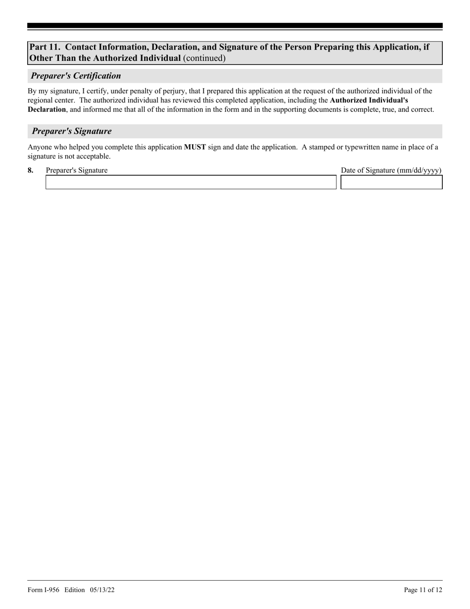 USCIS Form I-956 Application for Regional Center Designation, Page 11