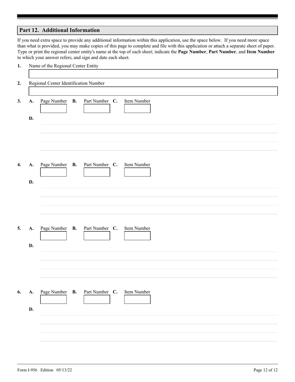 USCIS Form I-956 Application for Regional Center Designation, Page 12