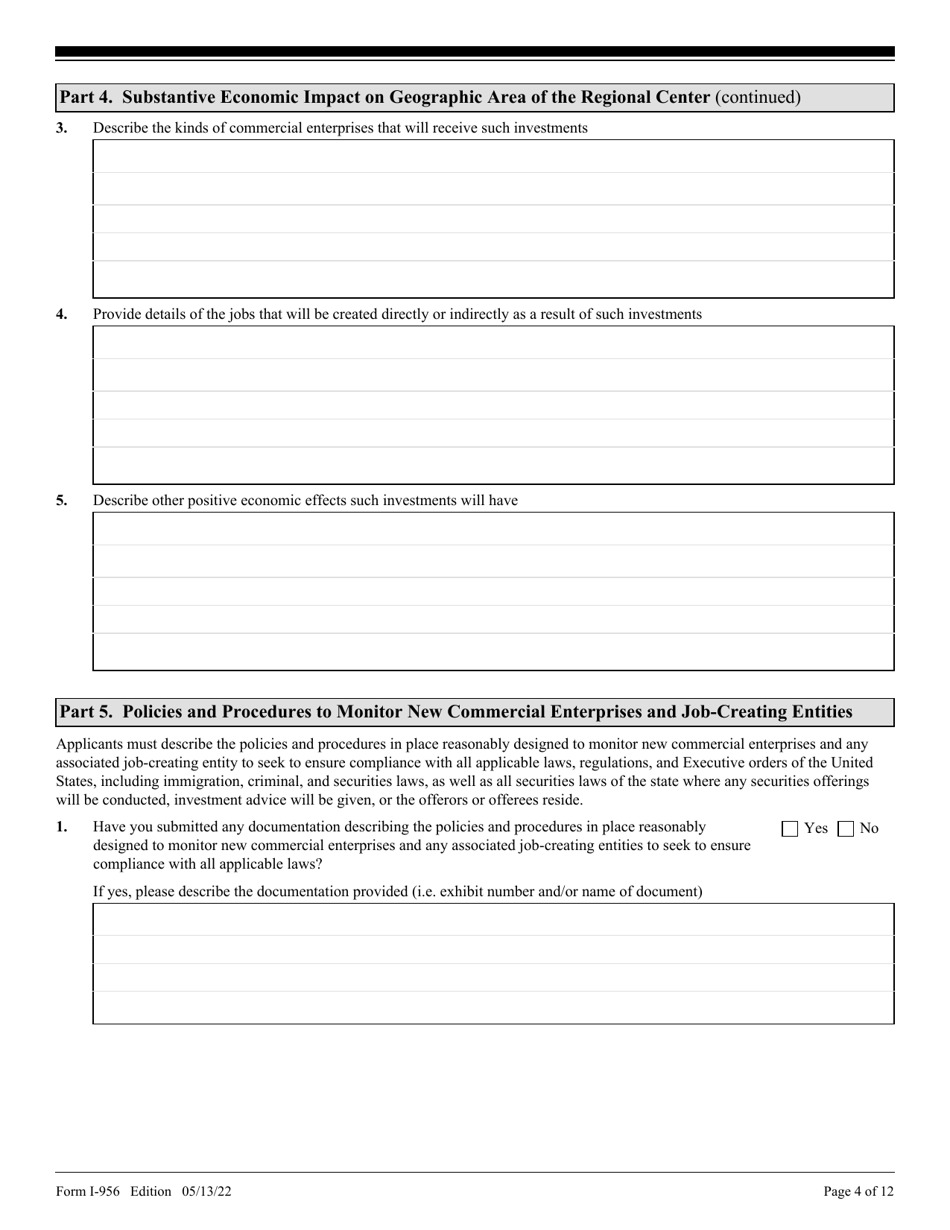 USCIS Form I-956 Application for Regional Center Designation, Page 4