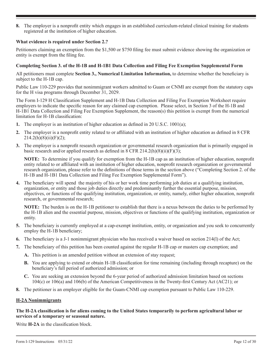 Instructions for USCIS Form I-129 Petition for a Nonimmigrant Worker, Page 12