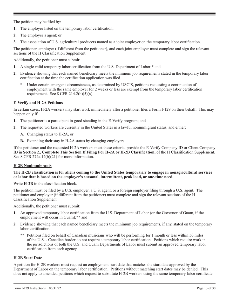 Instructions for USCIS Form I-129 Petition for a Nonimmigrant Worker, Page 13