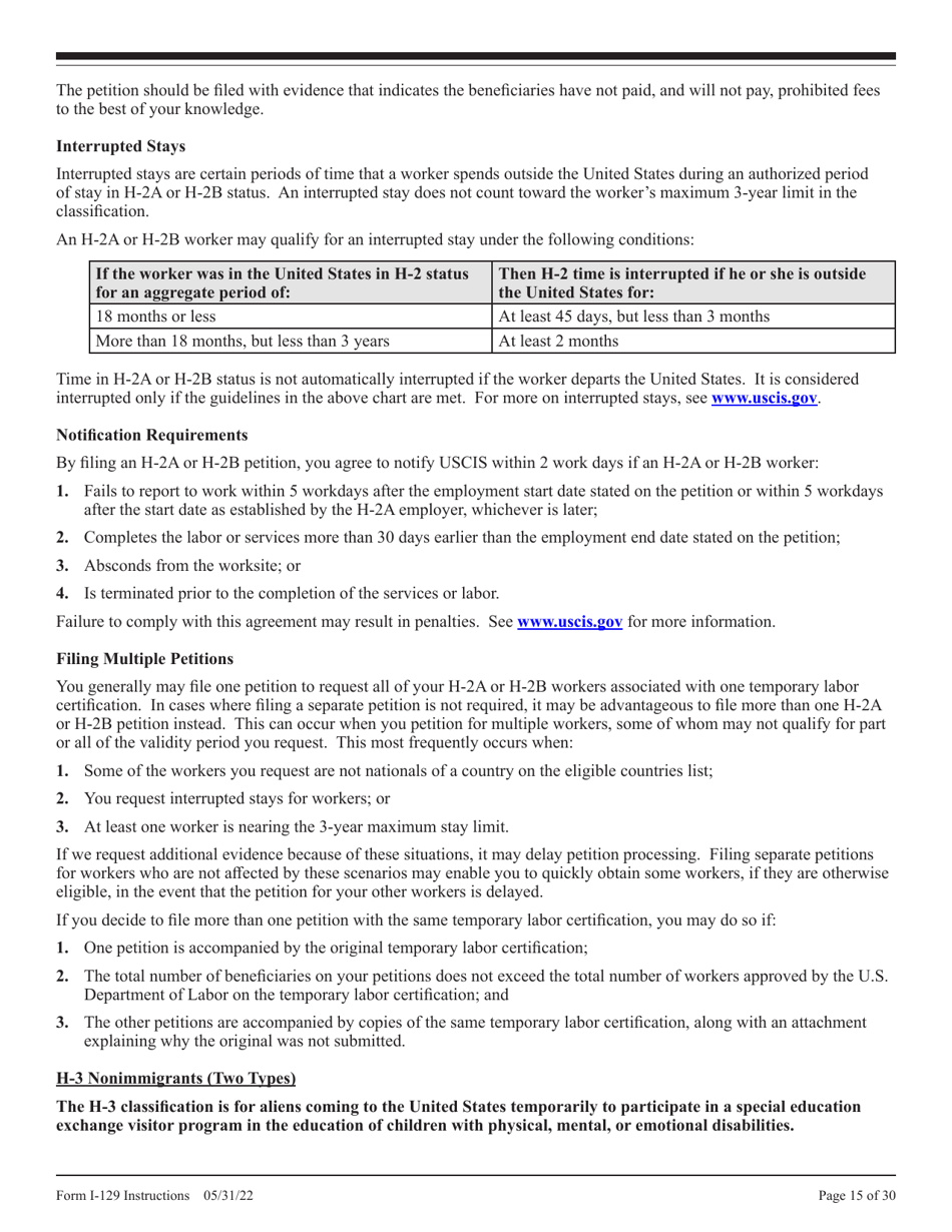 Instructions for USCIS Form I-129 Petition for a Nonimmigrant Worker, Page 15