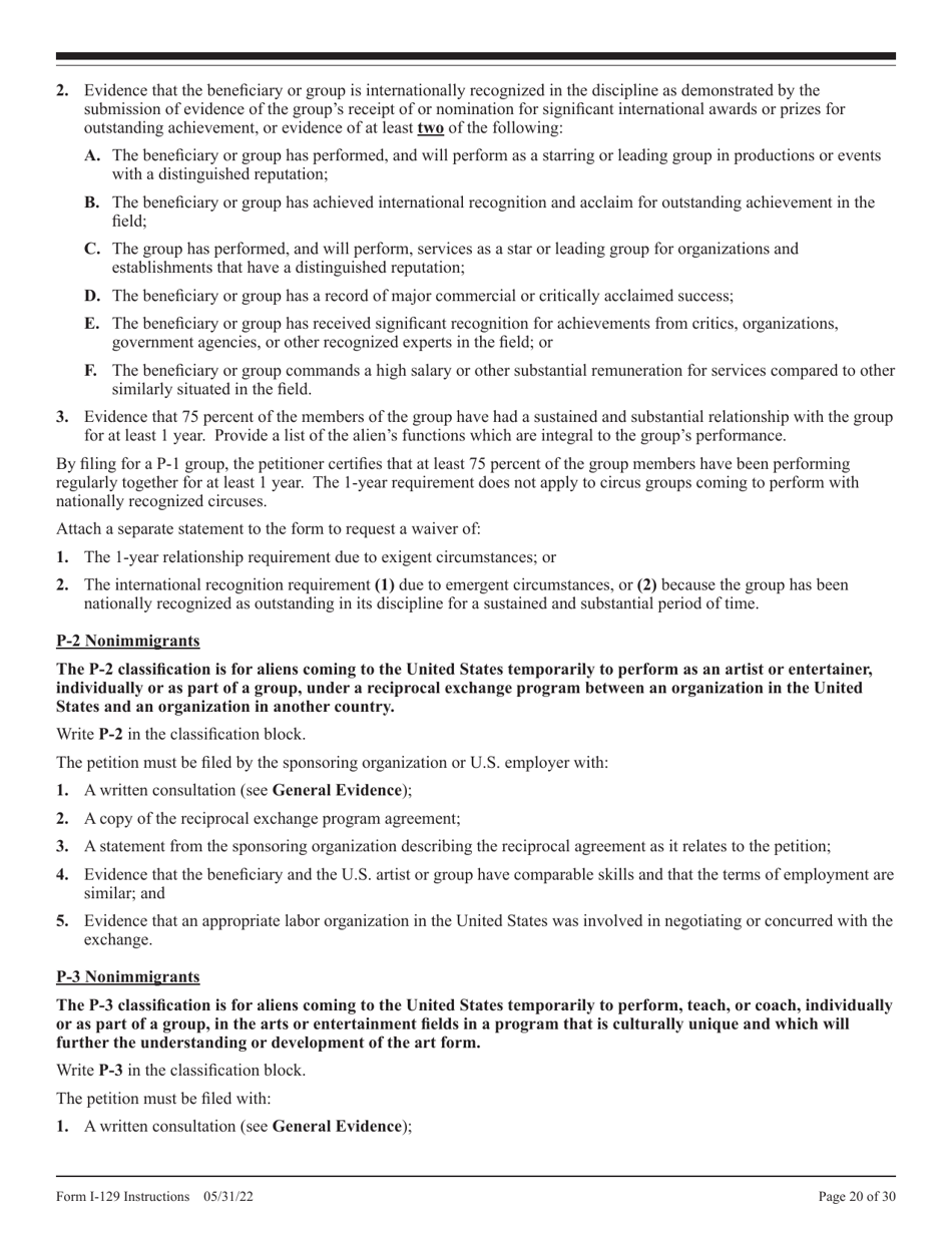 Instructions for USCIS Form I-129 Petition for a Nonimmigrant Worker, Page 20