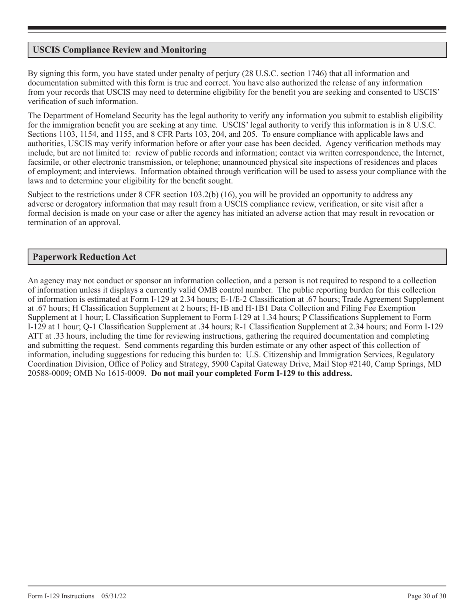 Instructions for USCIS Form I-129 Petition for a Nonimmigrant Worker, Page 30
