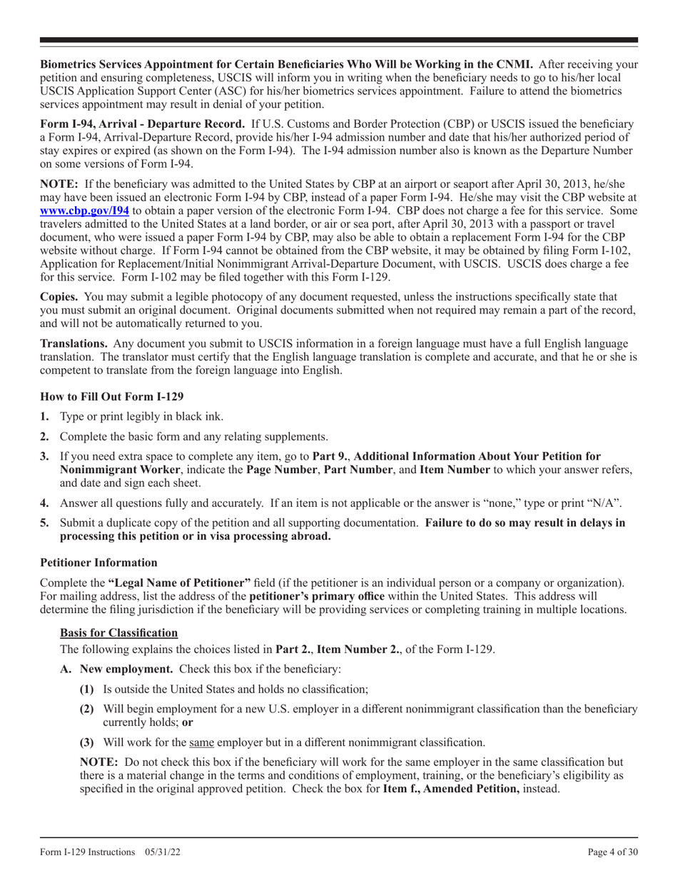 Instructions for USCIS Form I-129 Petition for a Nonimmigrant Worker, Page 4