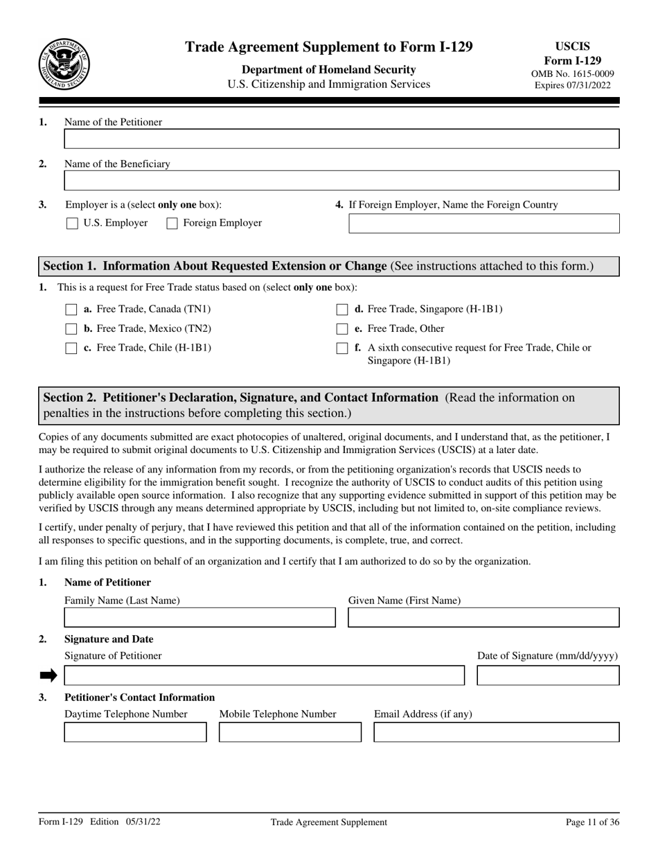 USCIS Form I-129 Petition for a Nonimmigrant Worker, Page 11