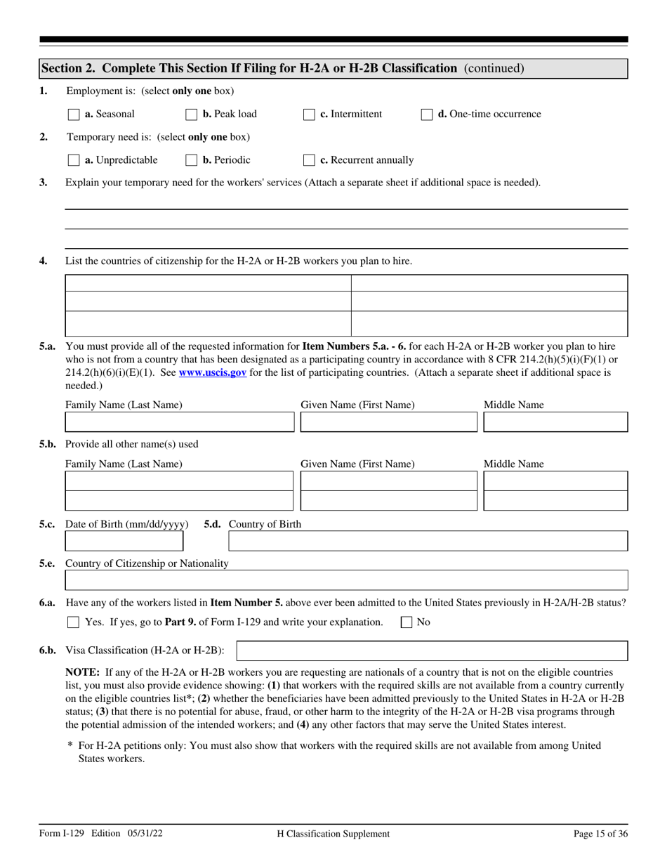 USCIS Form I-129 Petition for a Nonimmigrant Worker, Page 15