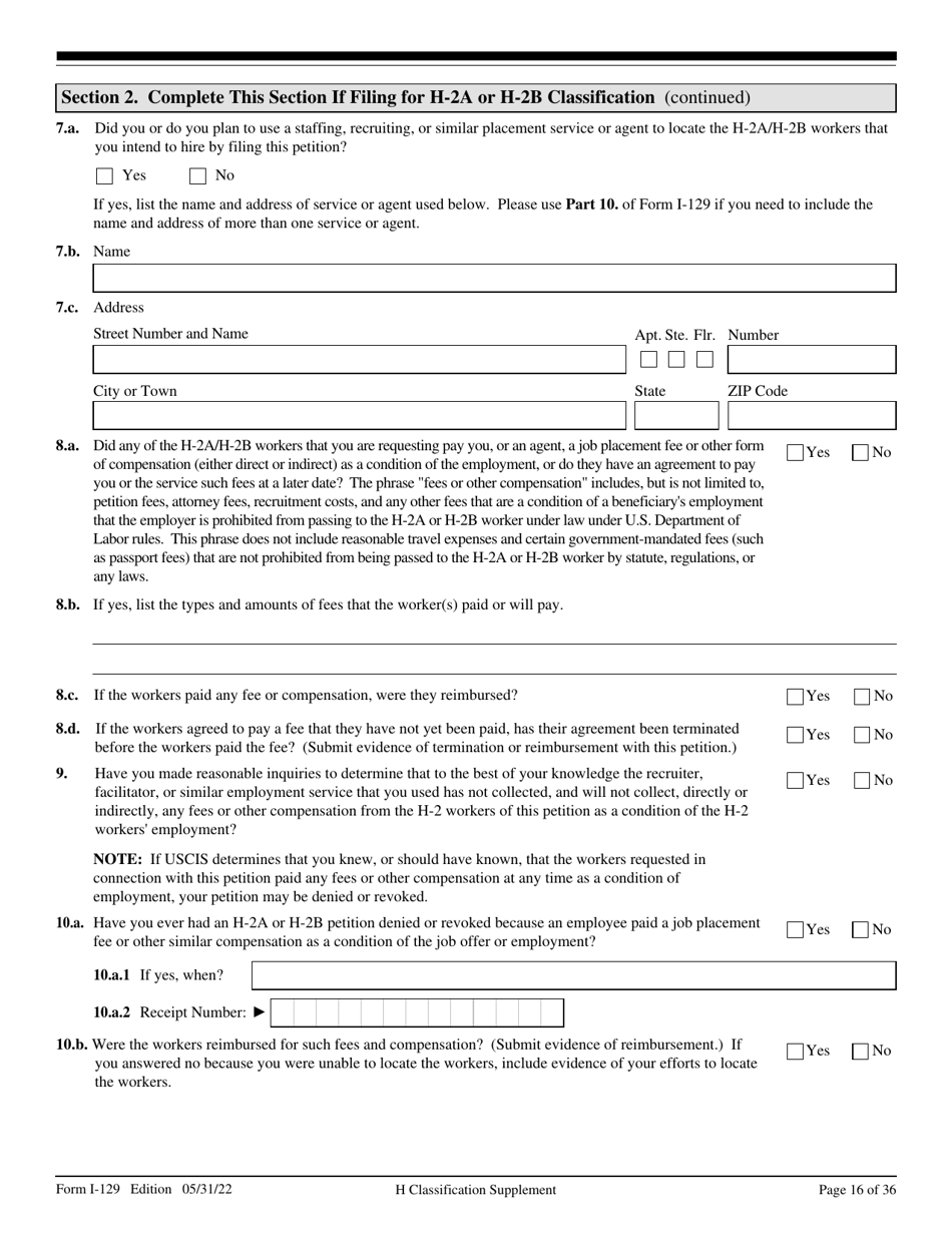 USCIS Form I-129 Petition for a Nonimmigrant Worker, Page 16