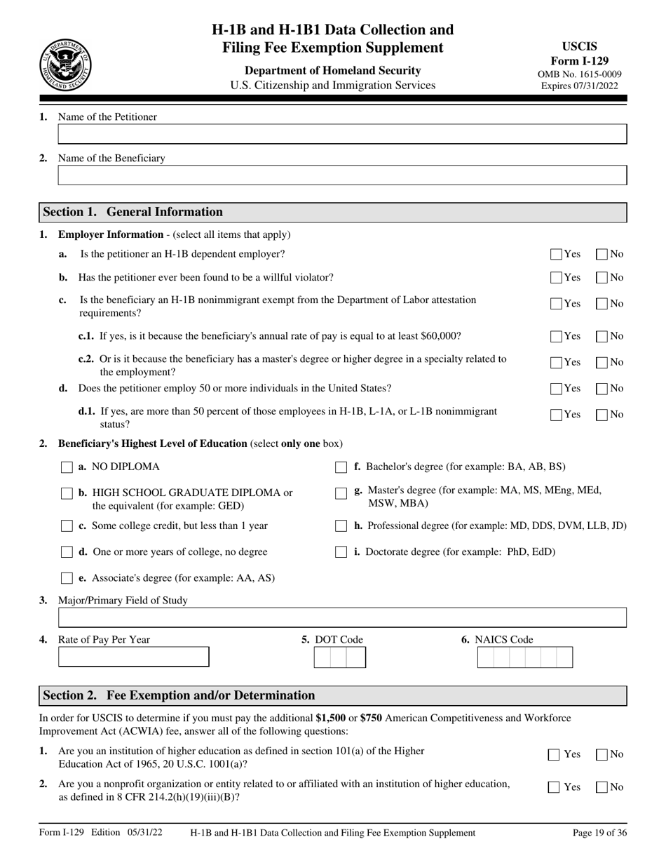 USCIS Form I-129 Petition for a Nonimmigrant Worker, Page 19