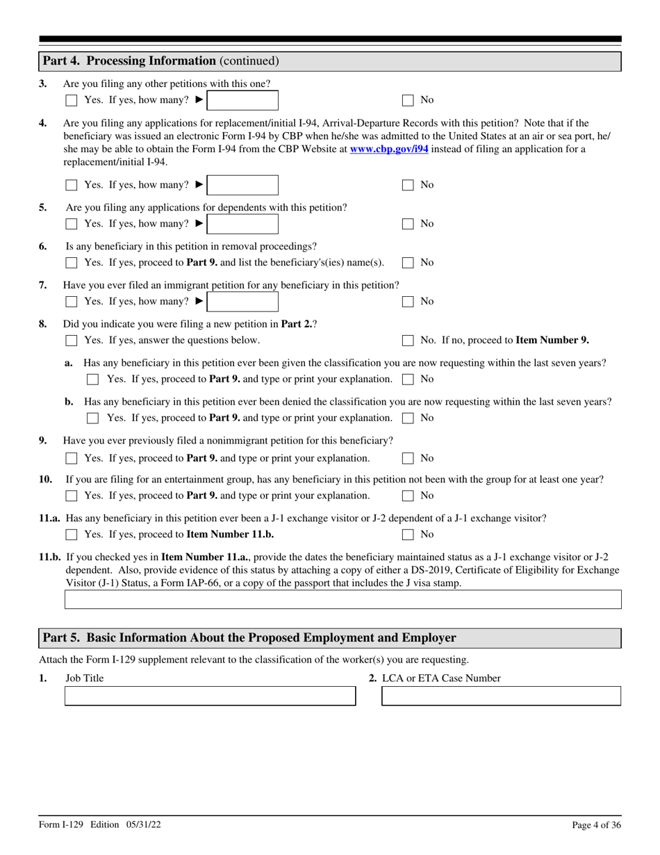 USCIS Form I-129 Petition for a Nonimmigrant Worker, Page 4