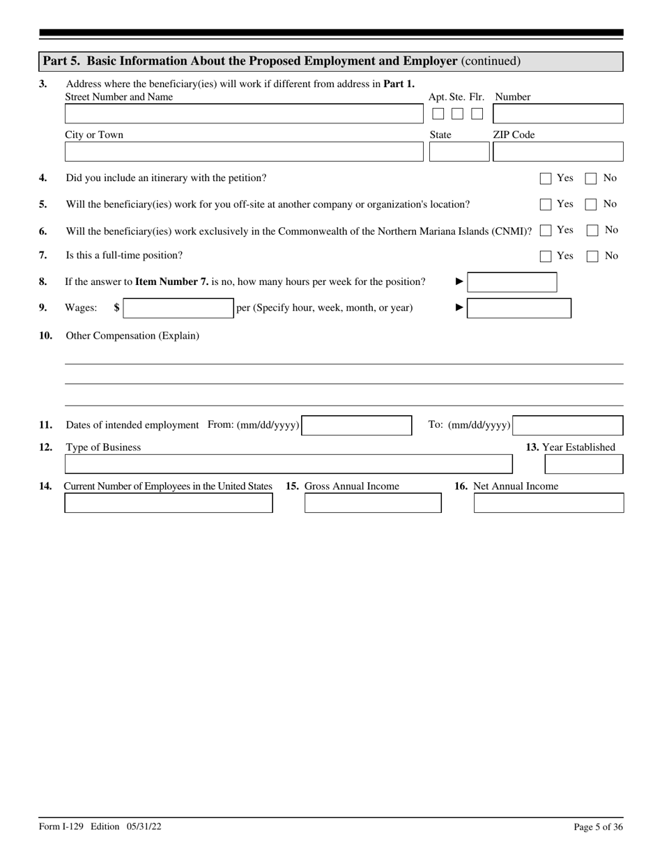 USCIS Form I-129 Petition for a Nonimmigrant Worker, Page 5