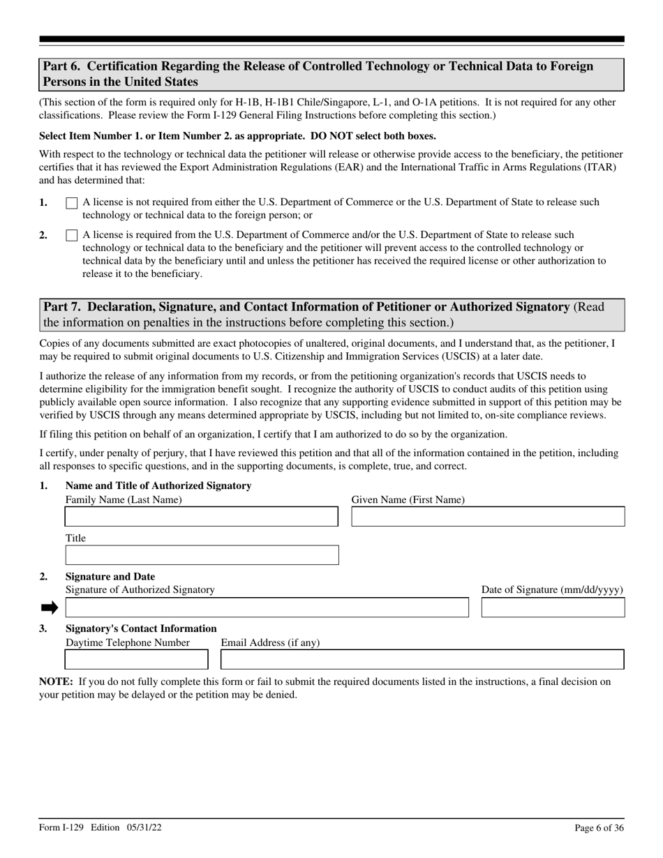 USCIS Form I-129 Petition for a Nonimmigrant Worker, Page 6