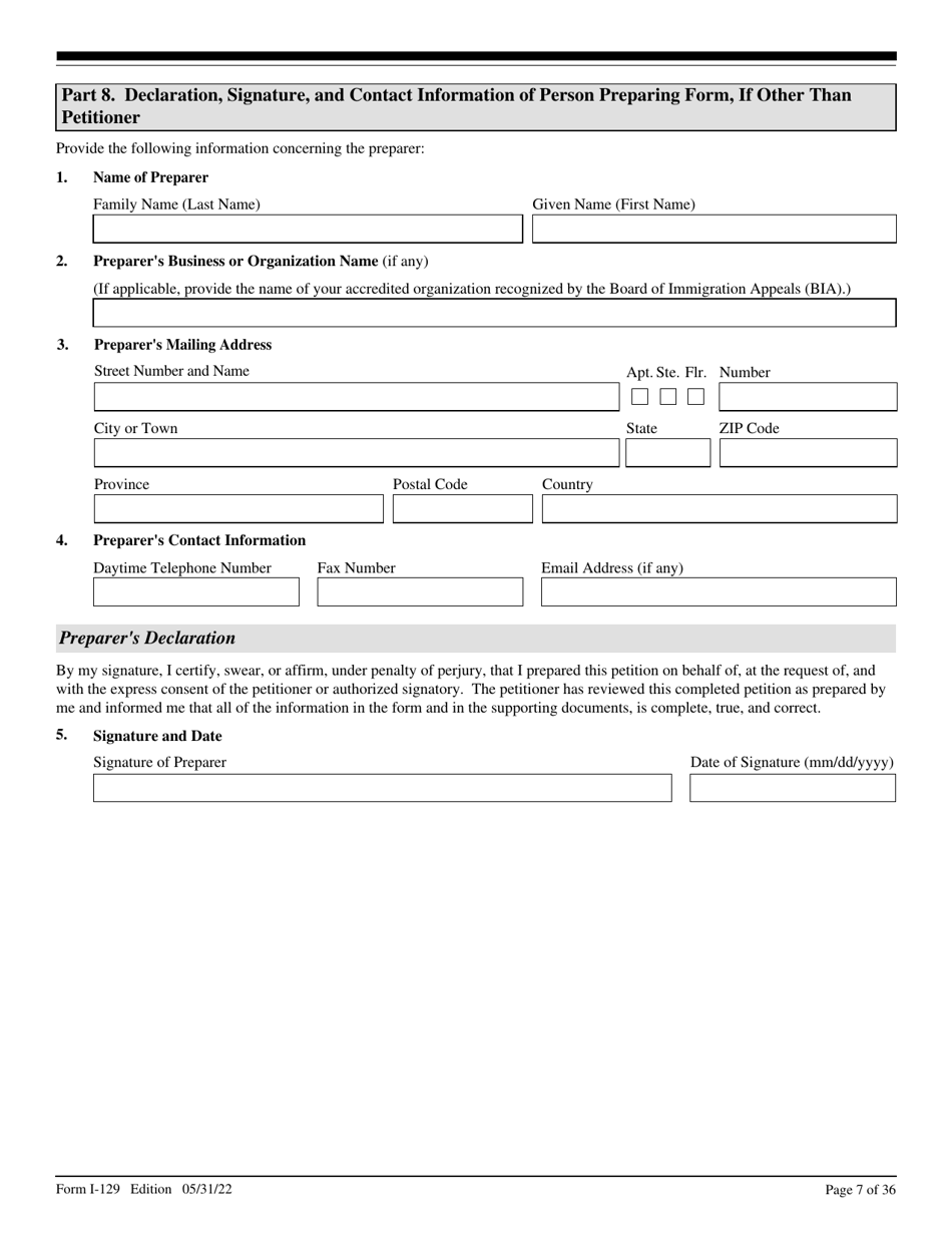 USCIS Form I-129 Petition for a Nonimmigrant Worker, Page 7