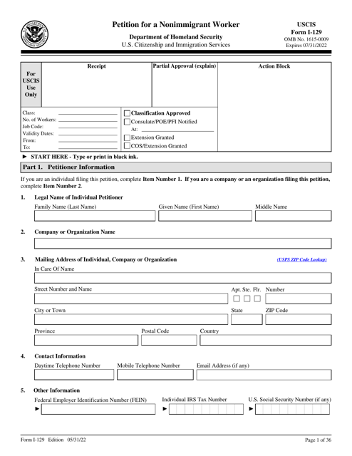 USCIS Form I-129  Printable Pdf