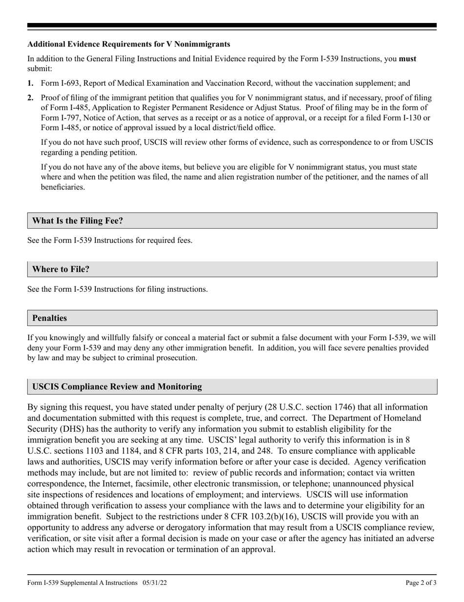 Instructions for USCIS Form I-539A Supplemental Information for Application to Extend / Change Nonimmigrant Status, Page 2