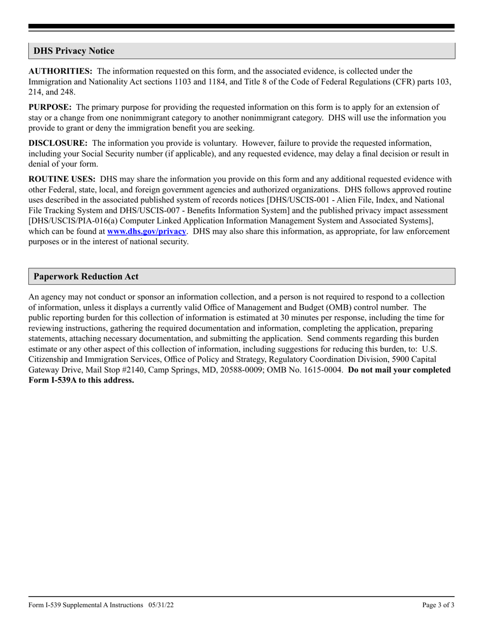 Instructions for USCIS Form I-539A Supplemental Information for Application to Extend / Change Nonimmigrant Status, Page 3
