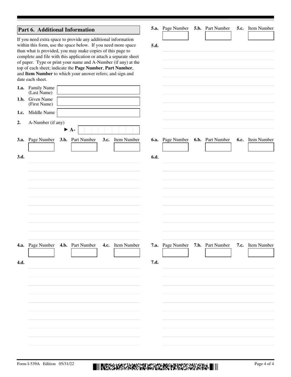 USCIS Form I-539A Supplemental Information for Application to Extend / Change Nonimmigrant Status, Page 4