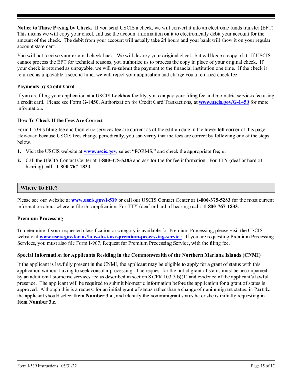 Download Instructions For USCIS Form I-539 Application To Extend/Change ...