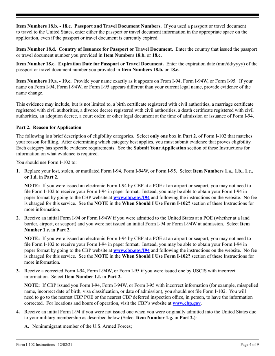 Instructions for USCIS Form I-102 Application for Replacement / Initial Nonimmigrant Arrival-Departure Document, Page 4