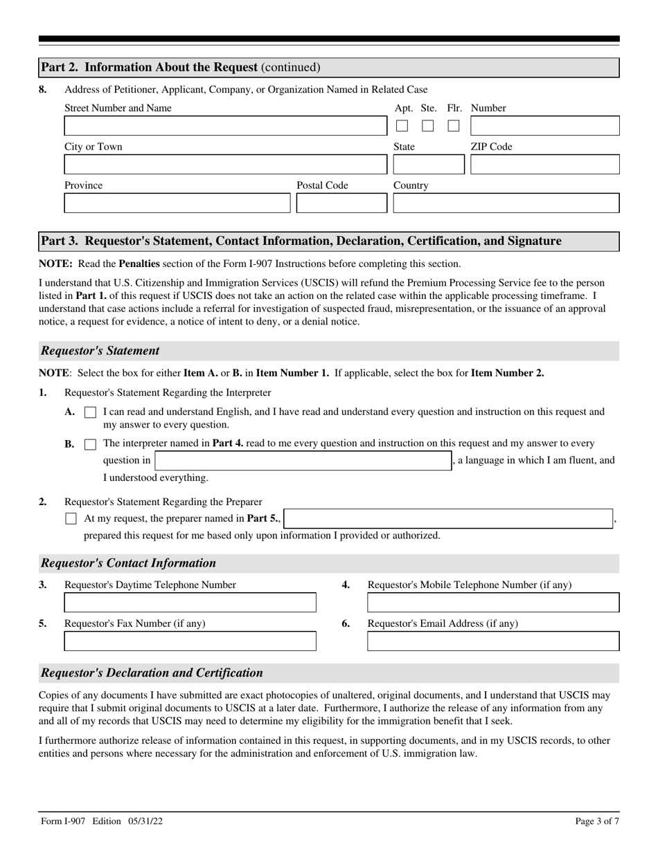 USCIS Form I-907 Request for Premium Processing Service, Page 3