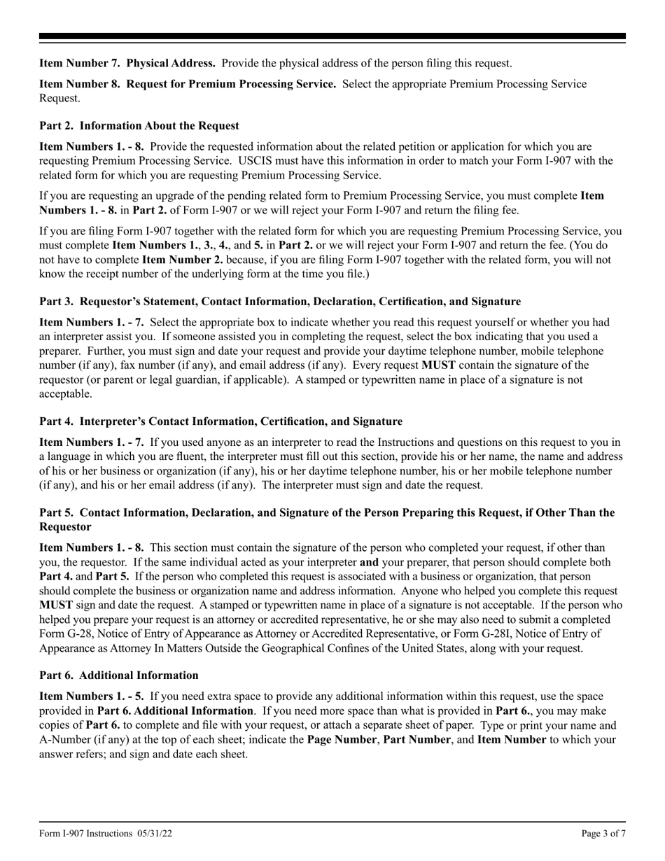 Instructions for USCIS Form I-907 Request for Premium Processing Service, Page 3