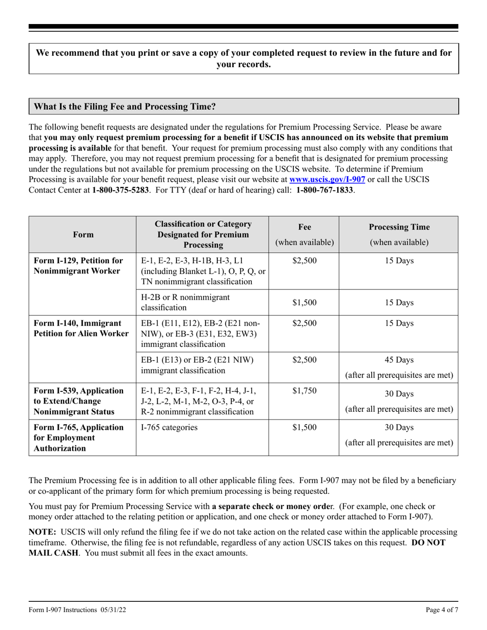 Instructions for USCIS Form I-907 Request for Premium Processing Service, Page 4
