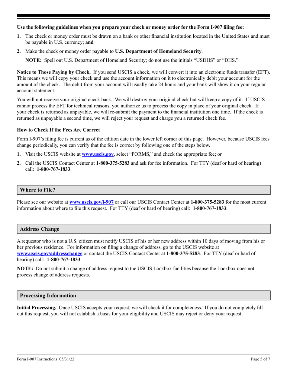 Instructions for USCIS Form I-907 Request for Premium Processing Service, Page 5