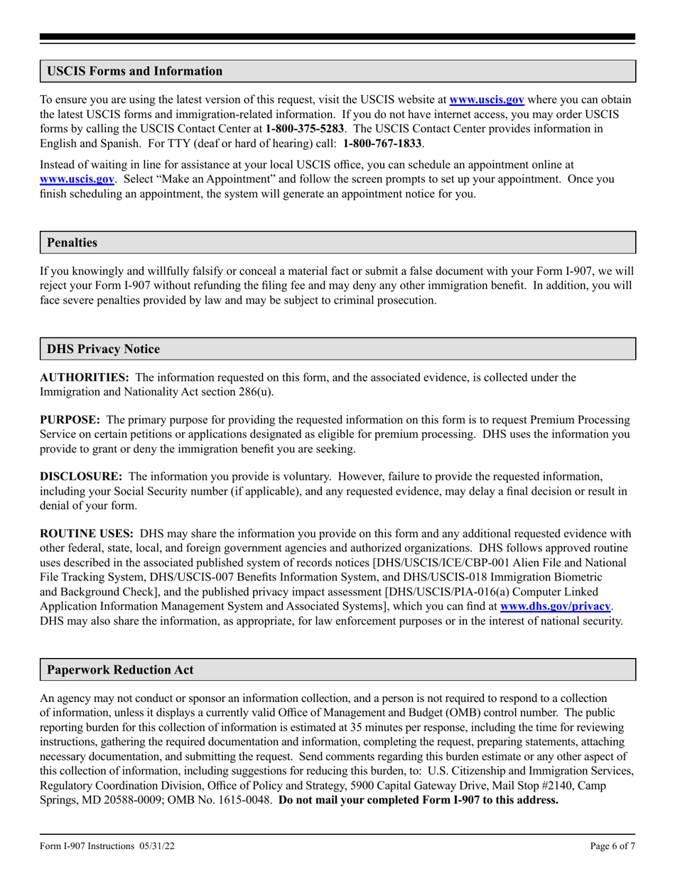 Instructions for USCIS Form I-907 Request for Premium Processing Service, Page 6