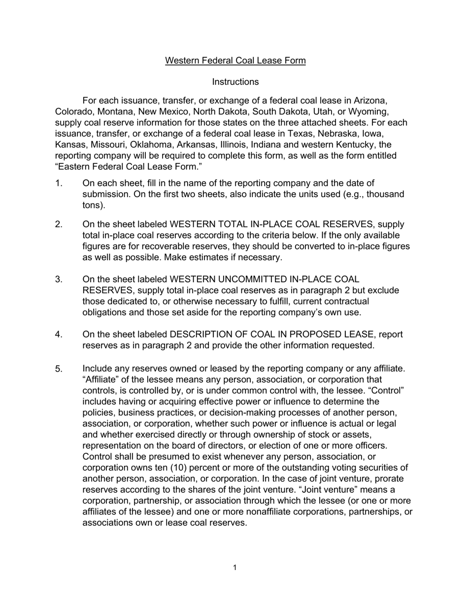 Form ATR-139 Western Federal Coal Lease Form, Page 1